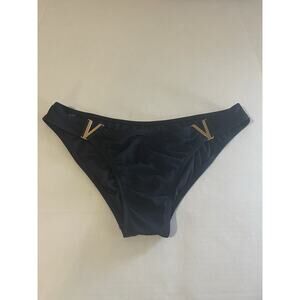 Victoria's Secret Bikini Bottom Swimwear Black & Gold V's Size XL
